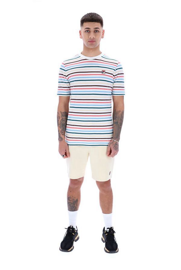 Camisetas Manga Corta Fila Hombre Blancas / Multicolor - Vara Engineered Stripe - España 876310ZLI